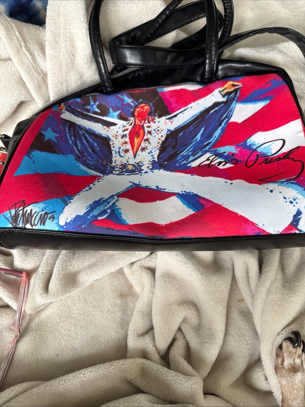 Elvis Presley Ashley M Patriotic Graphic Dome Satchel Handbag - Red, Blue, White